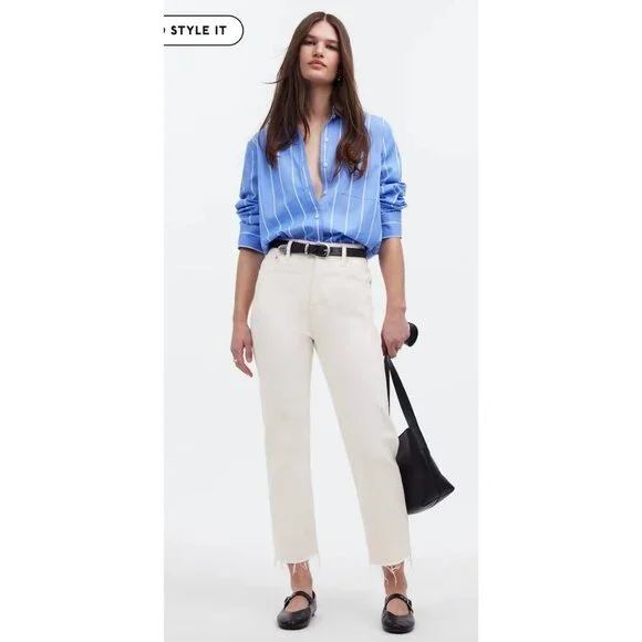 Madewell $128 The 90s Straight Crop Jean Tile White Size 31 NQ179 Raw Hem - Picture 1 of 6